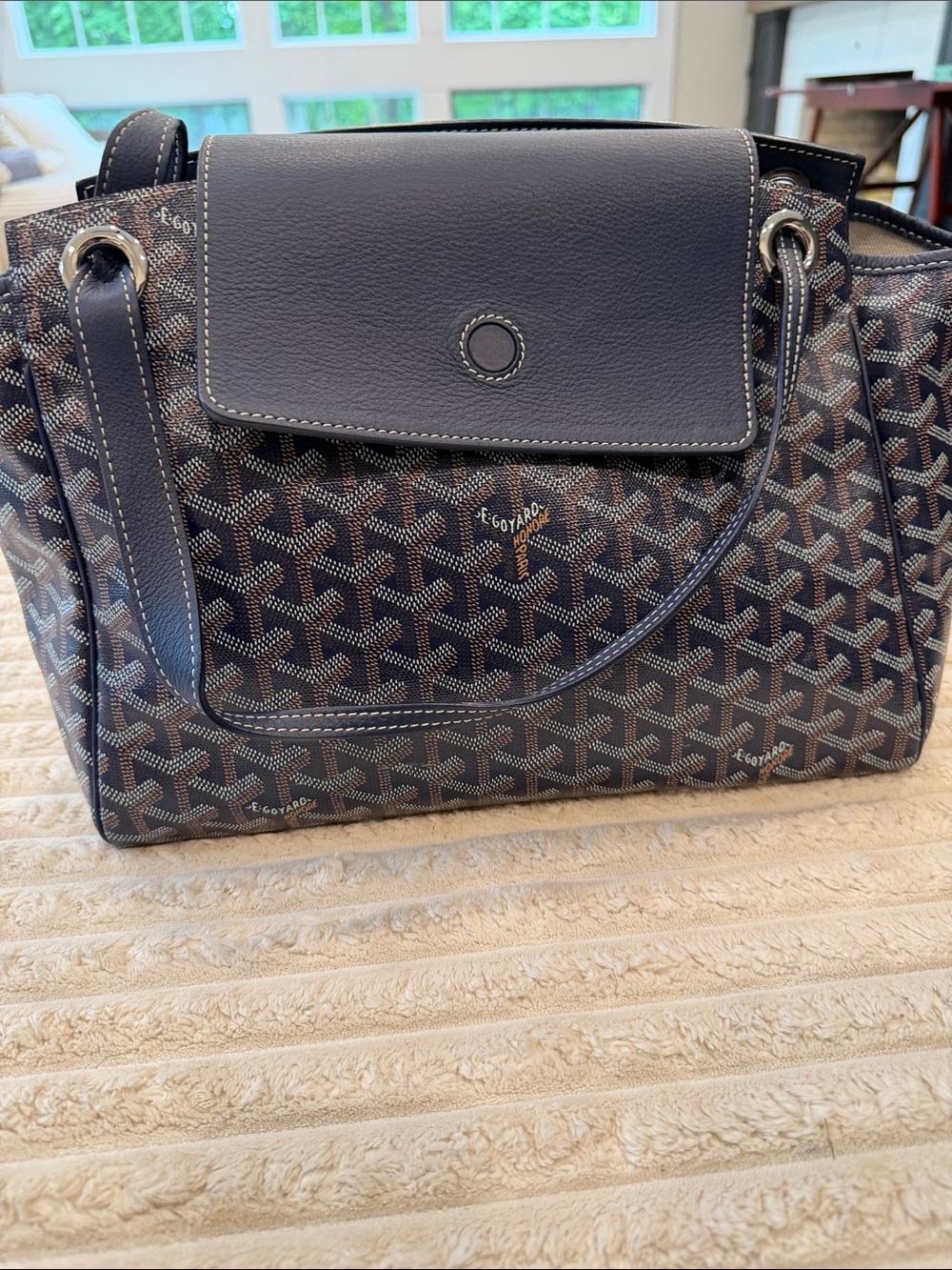 Goyard Navy Blue Coated Canvas Shoulder Tote